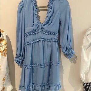 NWOT Blue Ruffled V-Neck Dress